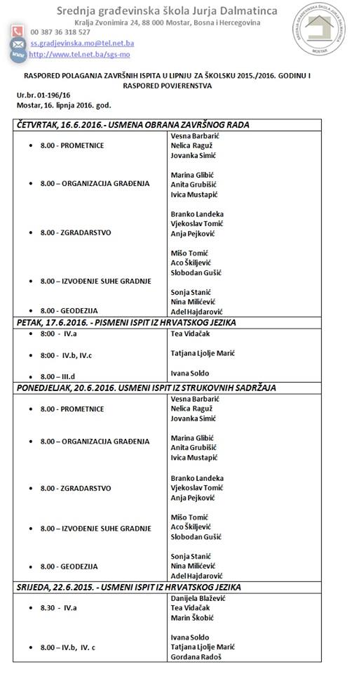 Polaganje ZAVRŠNIH ISPITA 2016